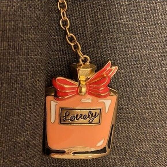 Pink Enamel Metal Perfume Bottle Keychain - Picture 2 of 3